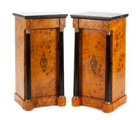 A Pair of Empire Style Parcel Ebonized Side Cabinets Height 31 x width 15 1/2 x depth 14 inches.