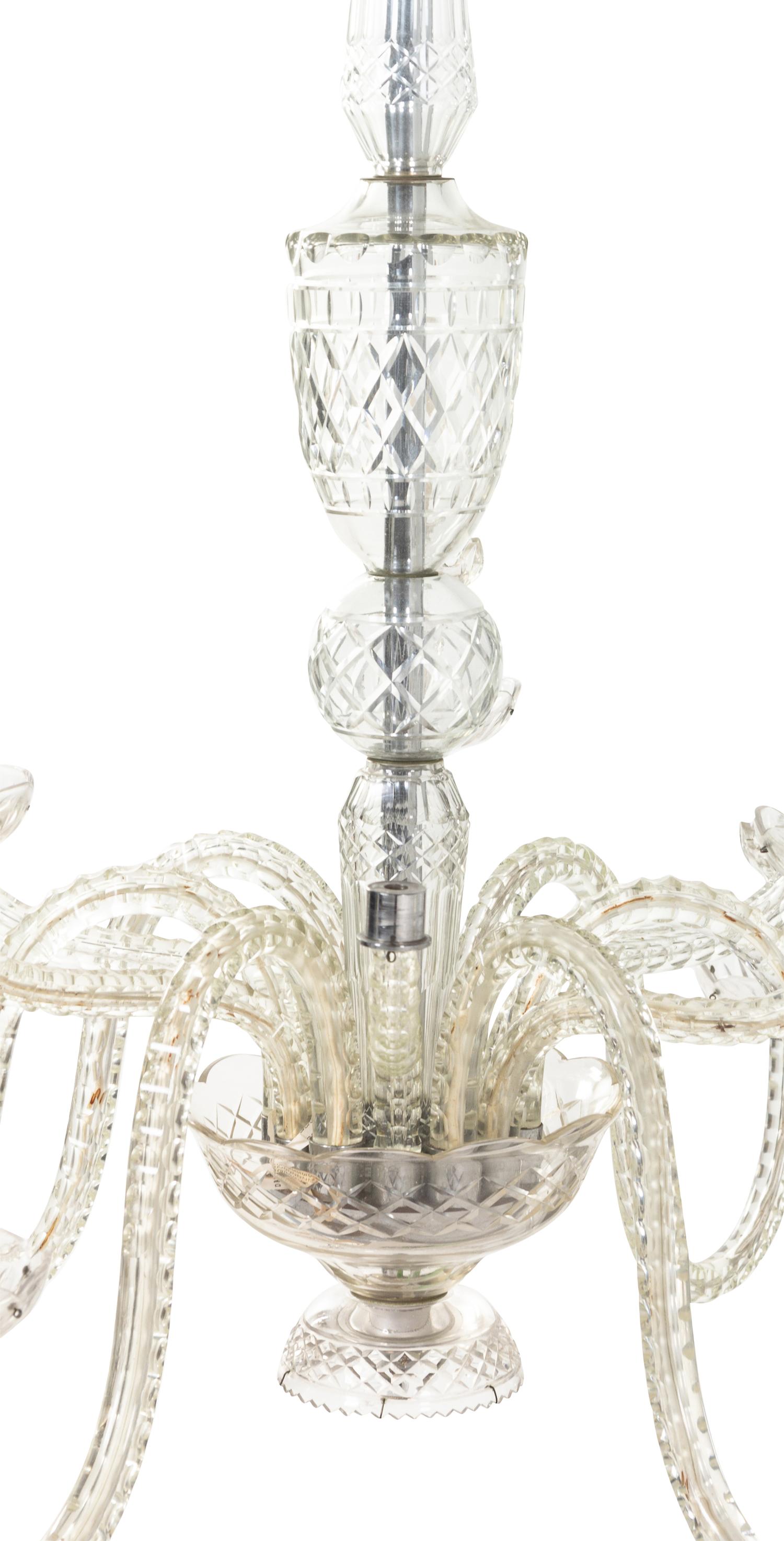 A George III Style Cut Glass Nine-Light Chandelier