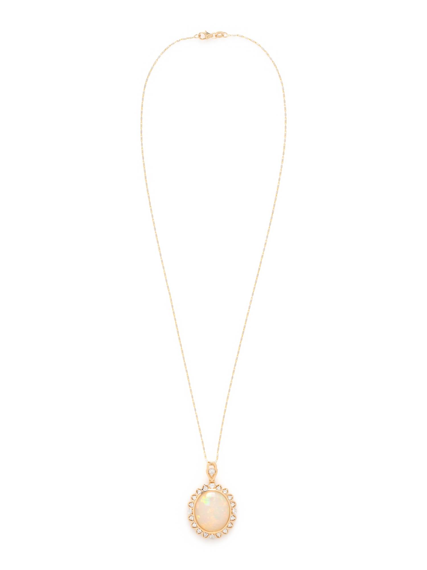 YELLOW GOLD, OPAL AND DIAMOND PENDANT/NECKLACE