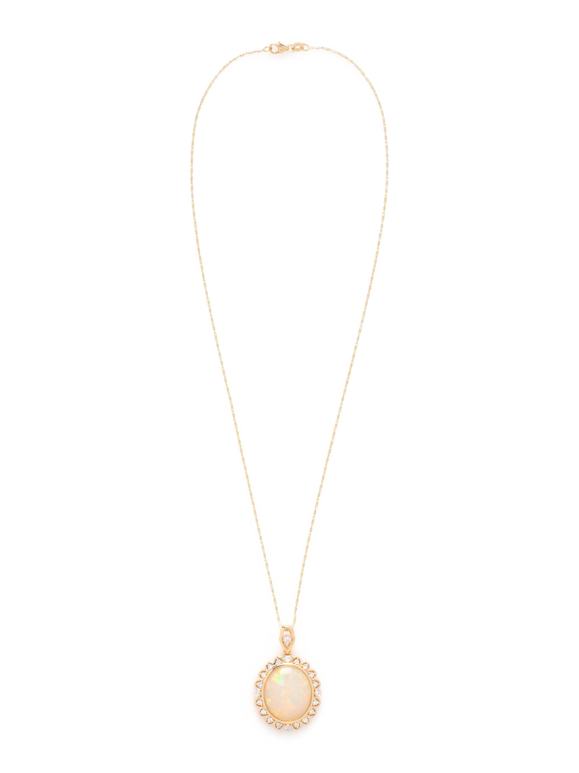 YELLOW GOLD, OPAL AND DIAMOND PENDANT/NECKLACE