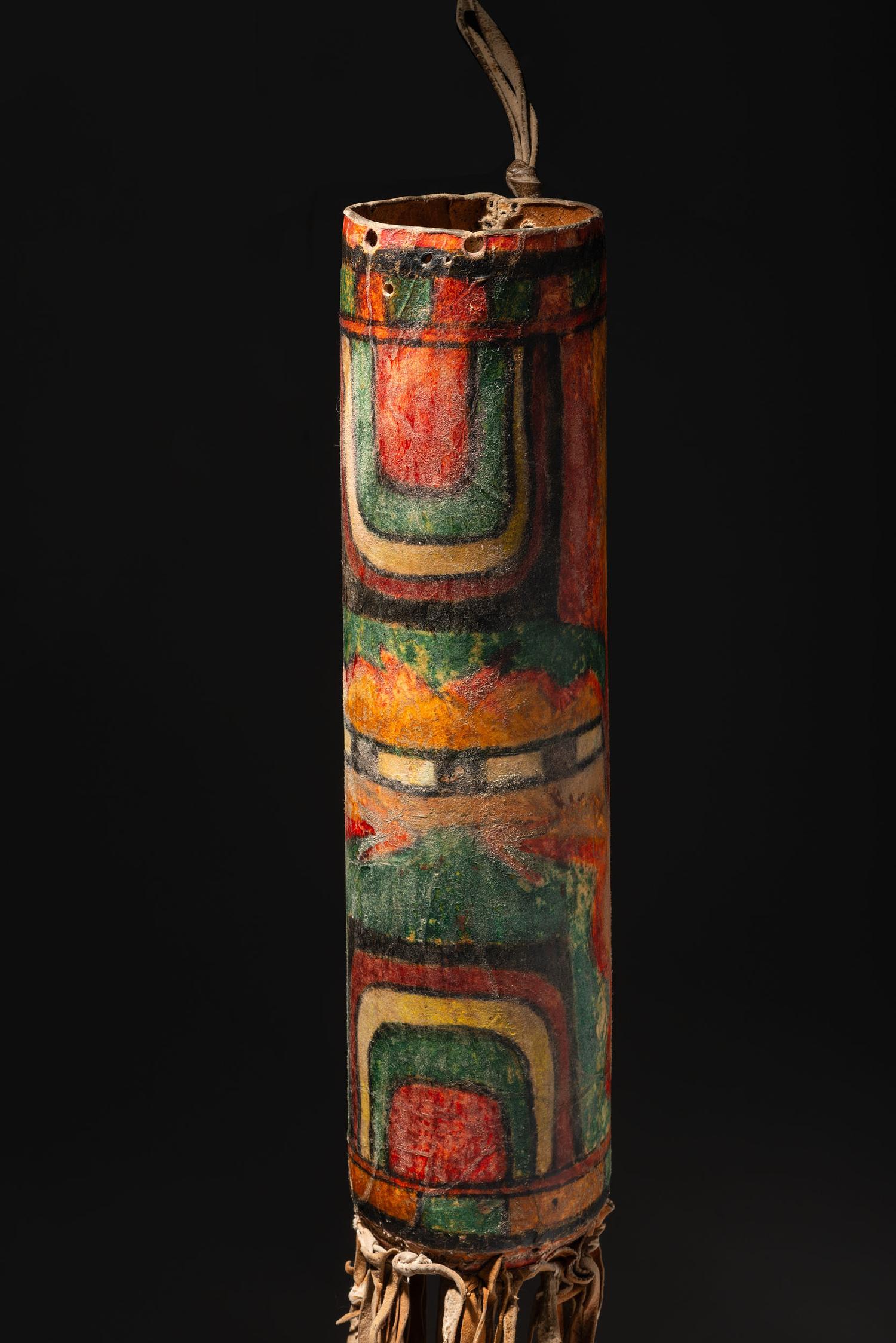 Cheyenne Parfleche Cylinder, with Pueblo Overpaint