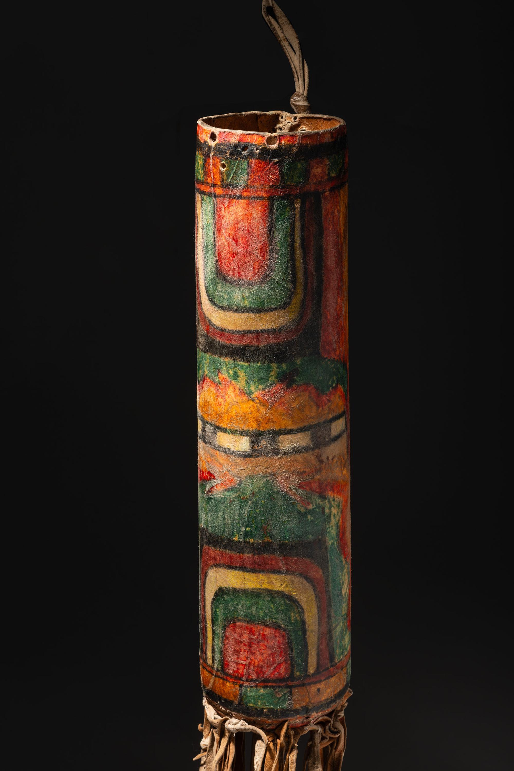 Cheyenne Parfleche Cylinder, with Pueblo Overpaint