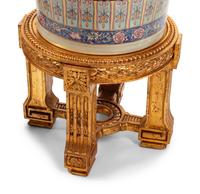 A Pair of Massive Chinese Enameled Porcelain Vases with Giltwood Stands