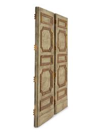 A Pair of Large Italian Blue Painted and Parcel Gilt Doors