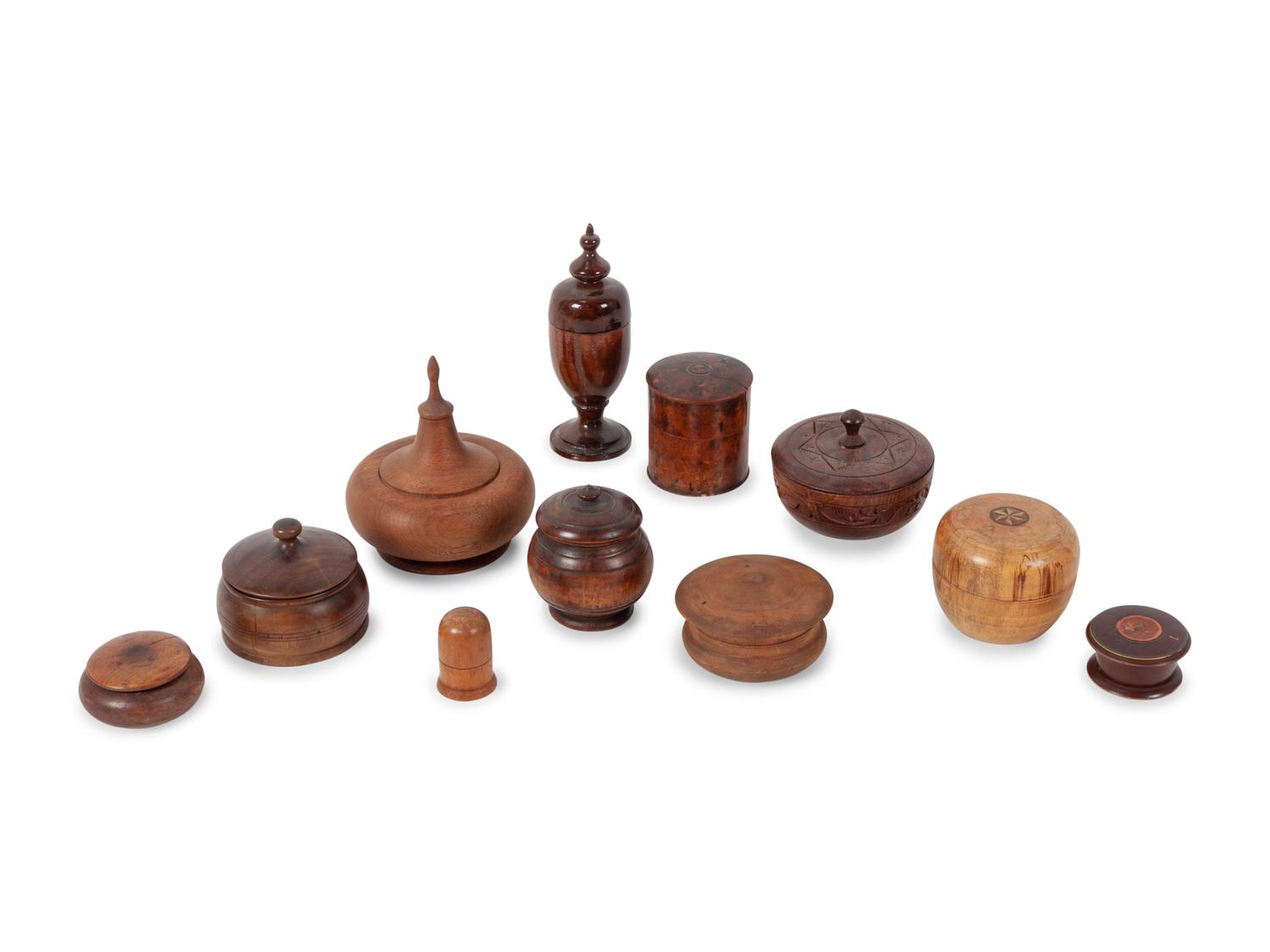 A Large Collection of Lidded Treenware
