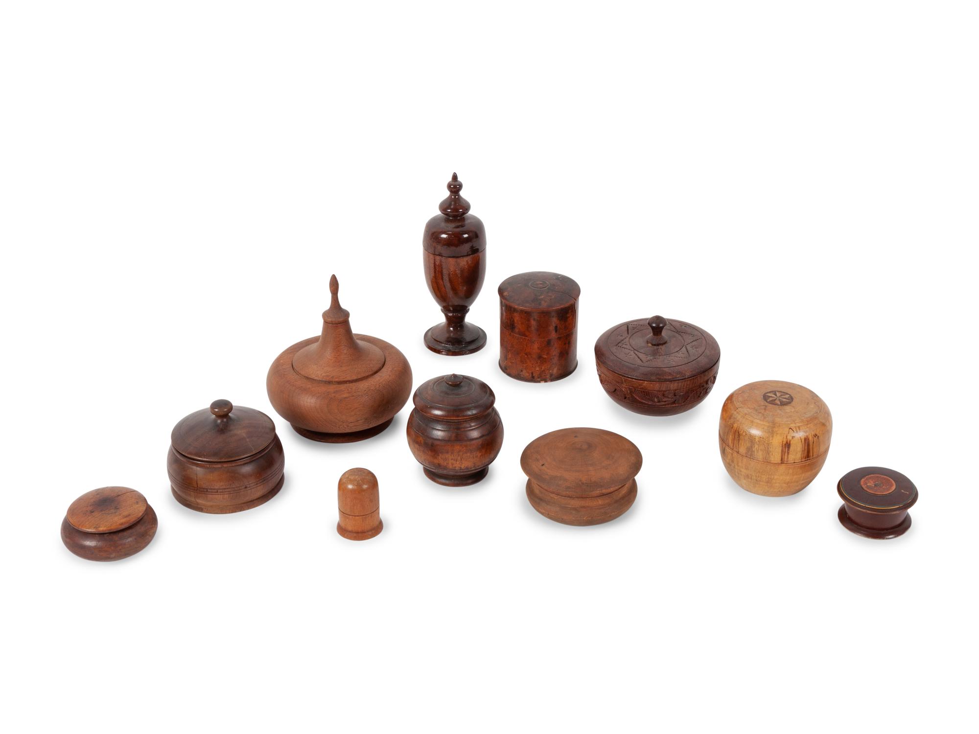 A Large Collection of Lidded Treenware