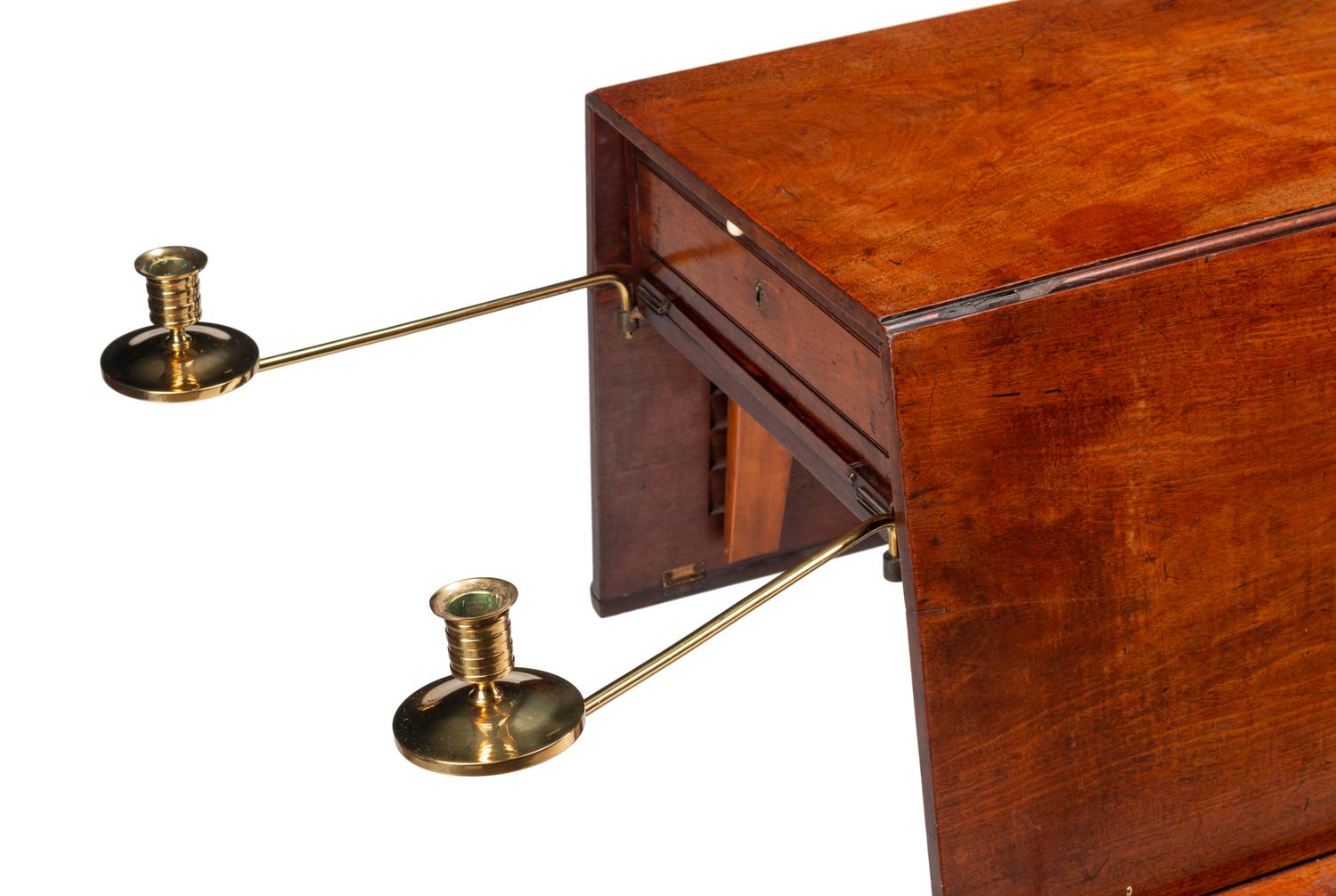 A George III Mahogany Drop-Leaf Telescoping Quartet Stand with Brass Candle Arms