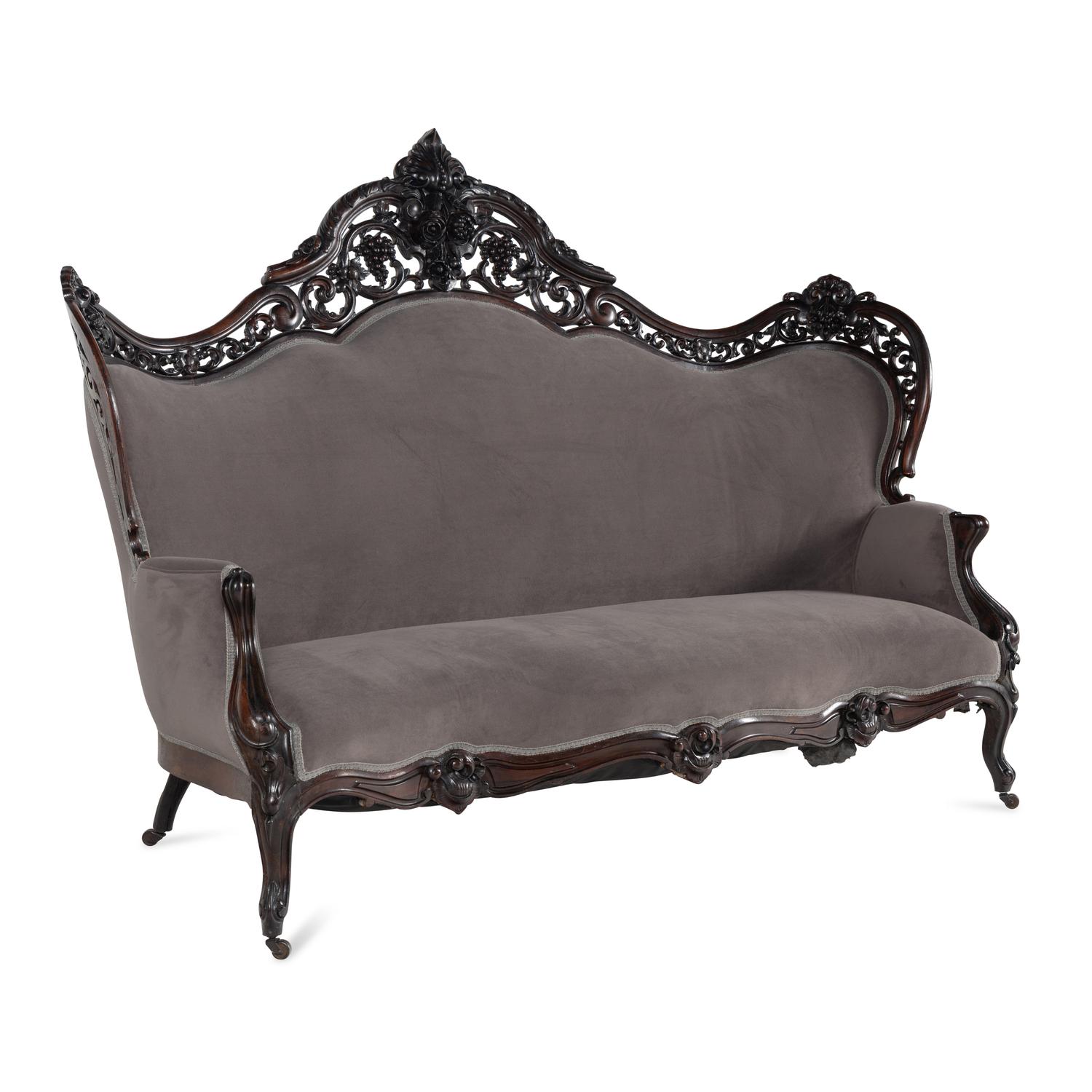 A Renaissance Revival Rosewood Four-Piece Seating Suite