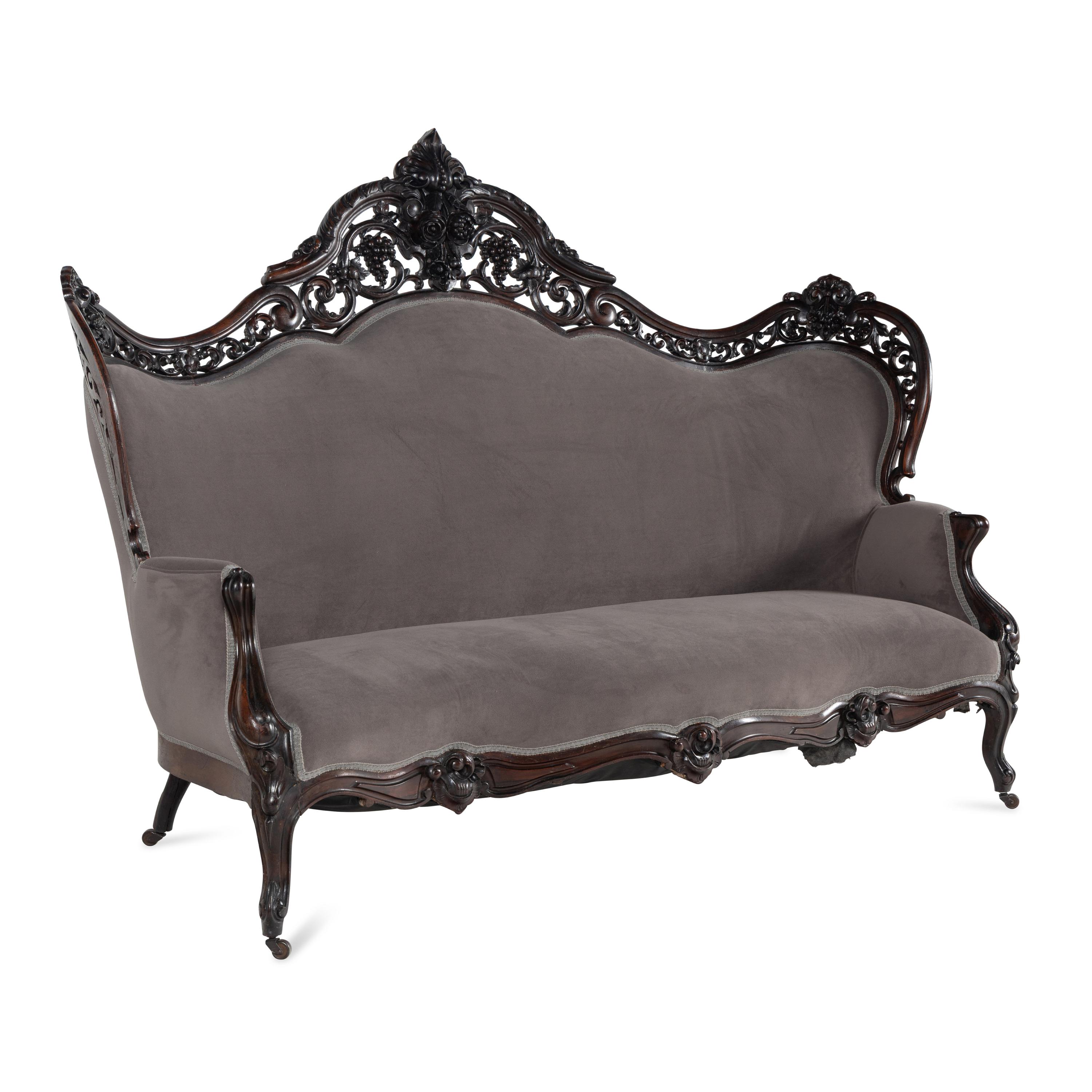 A Renaissance Revival Rosewood Four-Piece Seating Suite