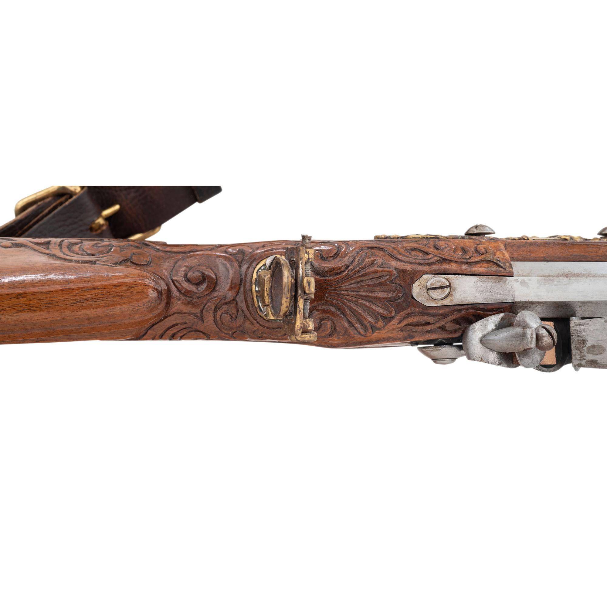 Contemporary Flintlock Jaeger Rifle with Carved and Fluted Stock