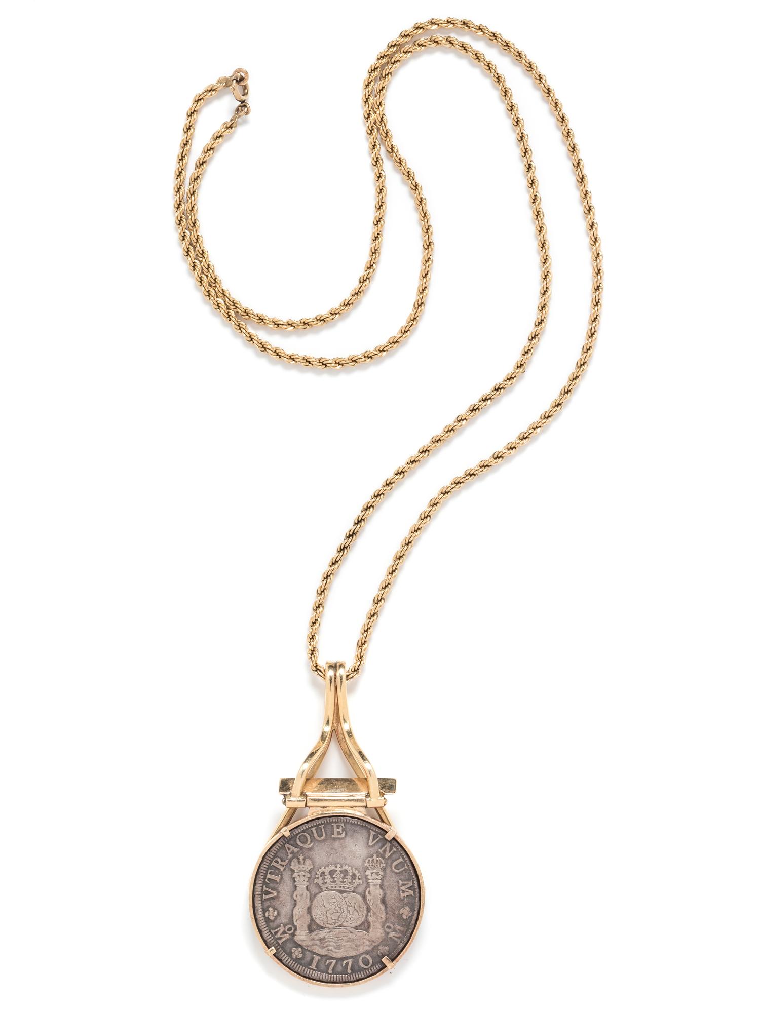 A Yellow Gold and Colonial Mexico Coin Pendant/Necklace,