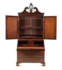 A George III Mahogany and Boxwood Slant-Front Bureau Cabinet