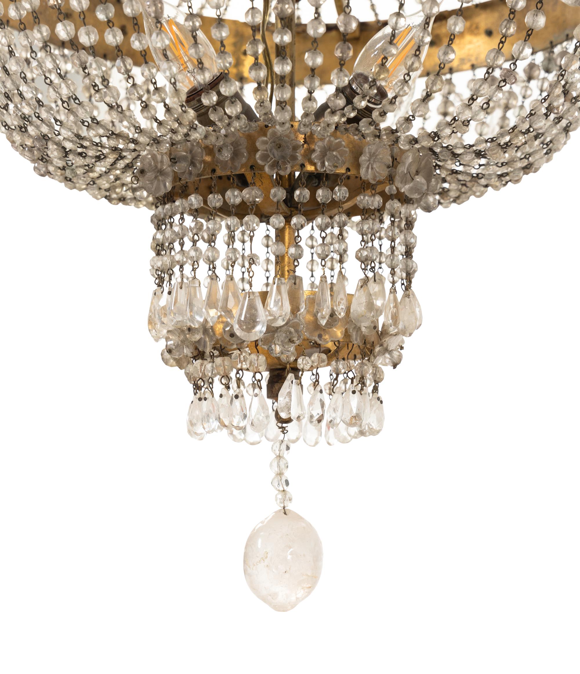 A Continental Gilt Metal, Rock Crystal and Cut Glass Chandelier