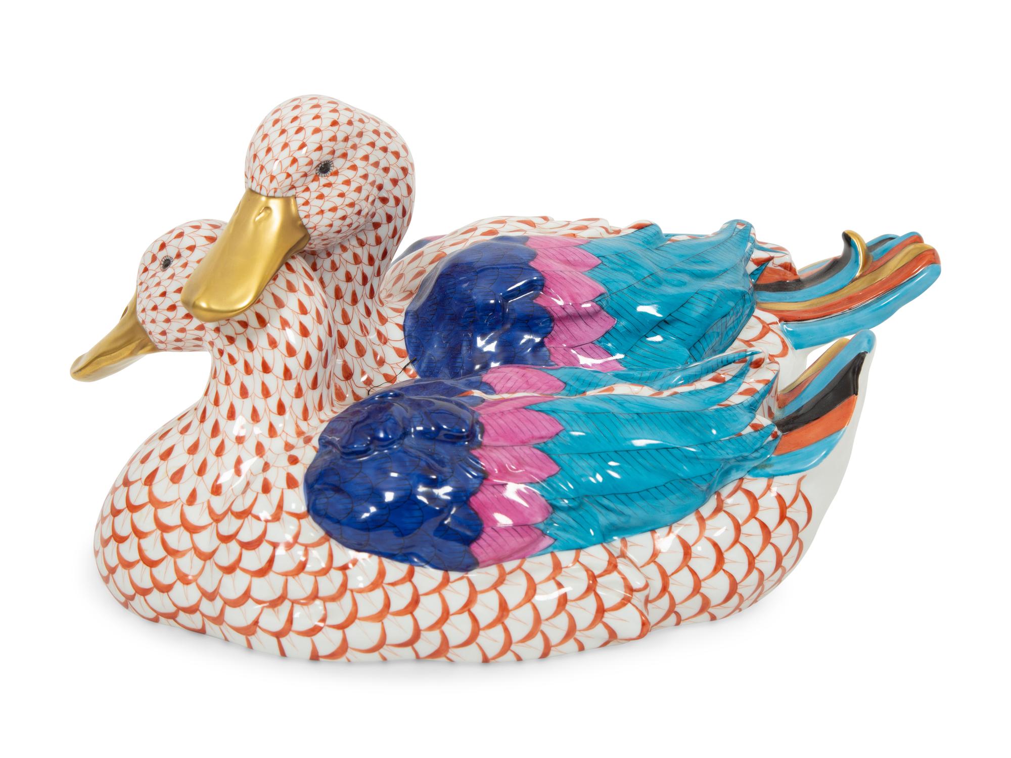 A Herend Porcelain Model of Two Ducks