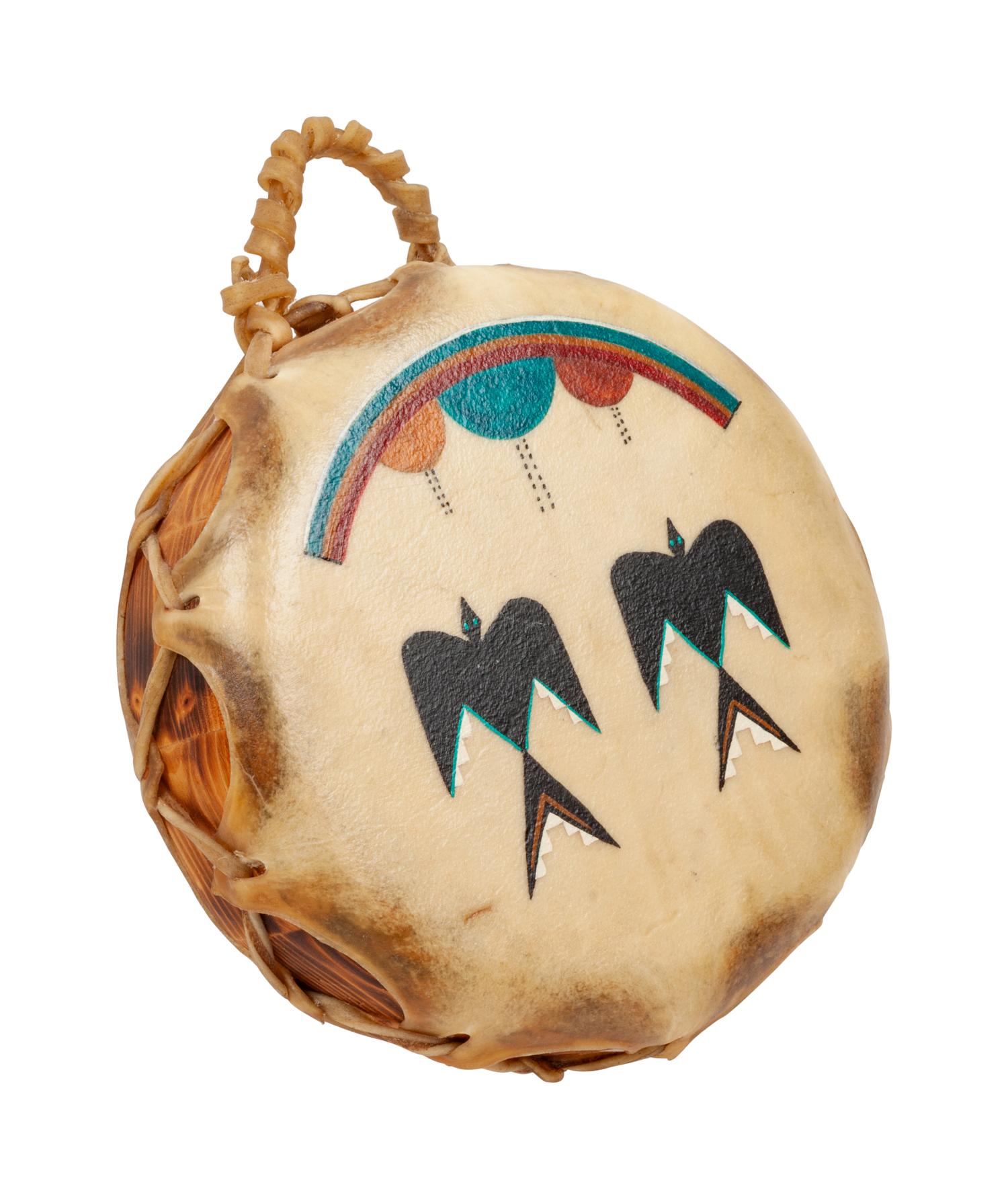Painted Hide Drum, with Water Birds