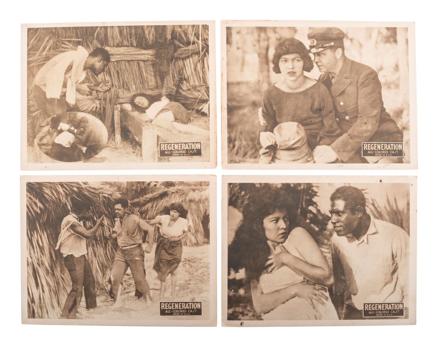[FILM]. A group of 8 lobby cards illustrating scenes from Regeneration , a race film featuring an "All Colored Cast." Jacksonville, FL: Norman Film Mfg. Co., 1923.
