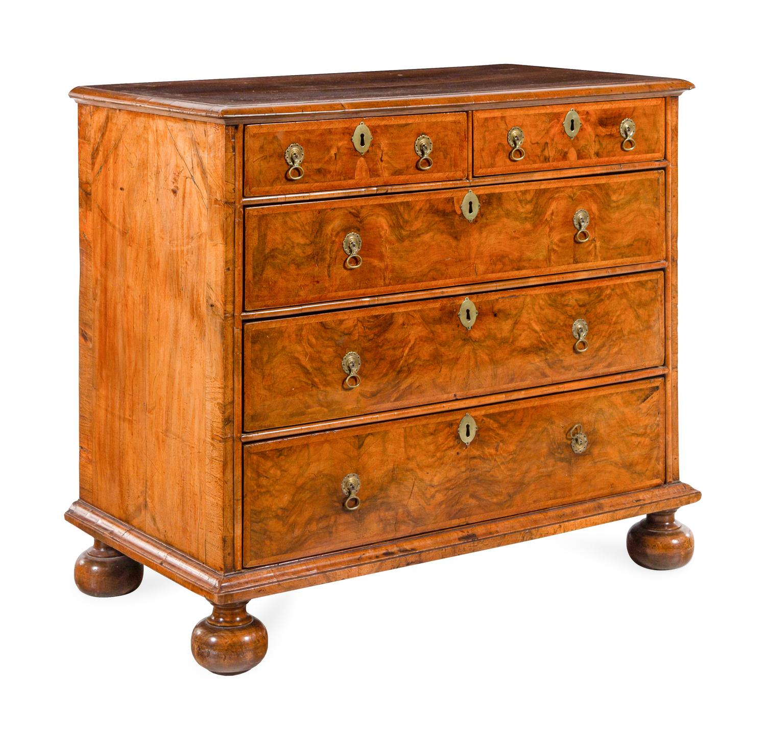 A George I Figured Walnut Veneered Chest of Drawers