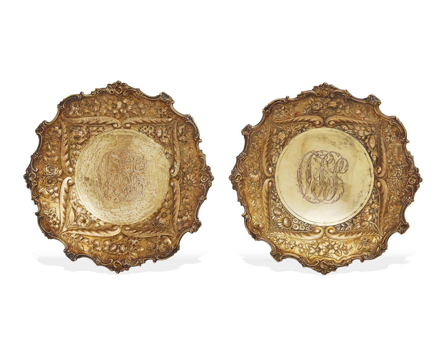 A Pair Of Gilt Sterling Silver Floral Repousse Tazzas