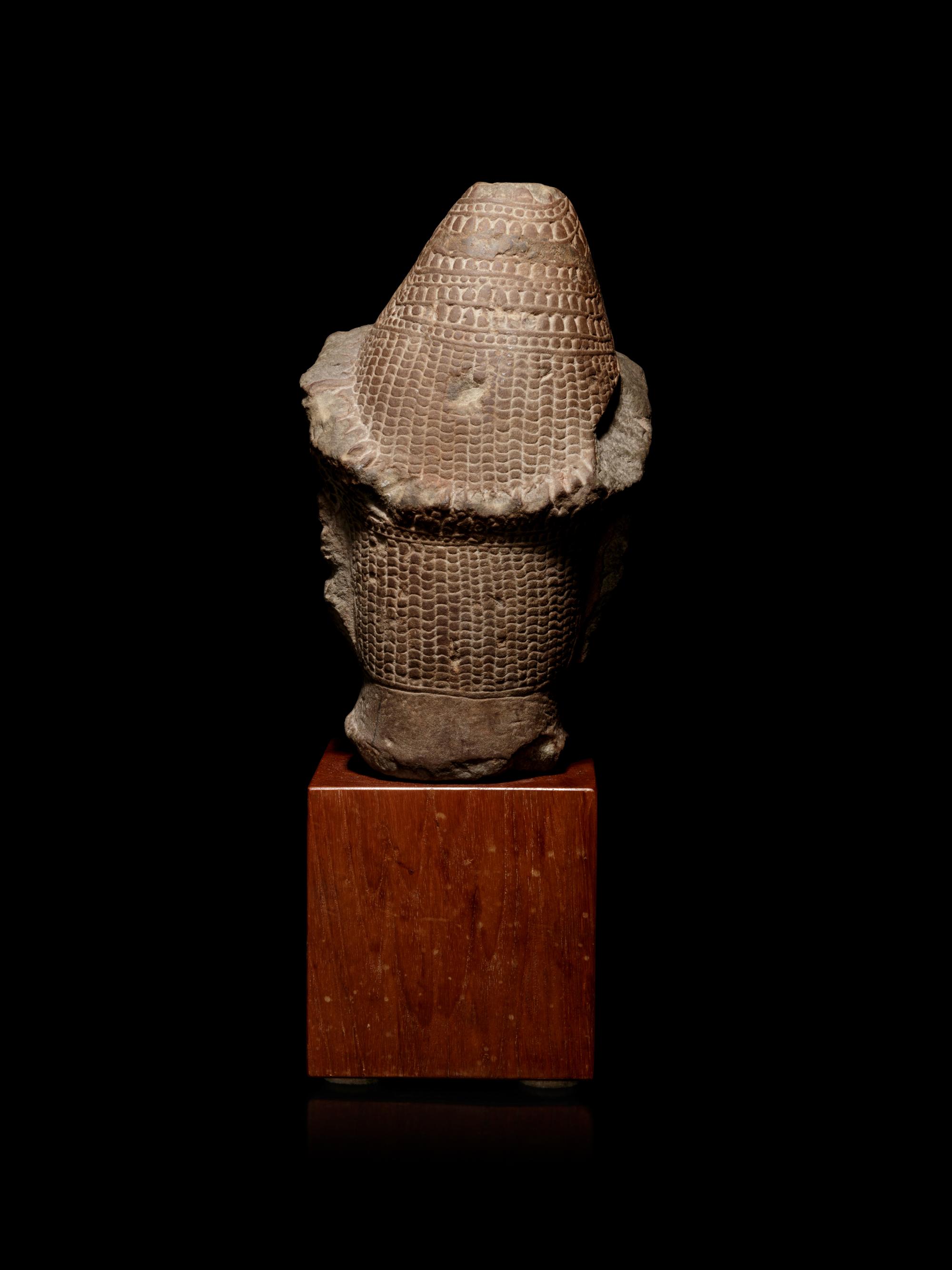 A Khmer Greystone Head of Buddha