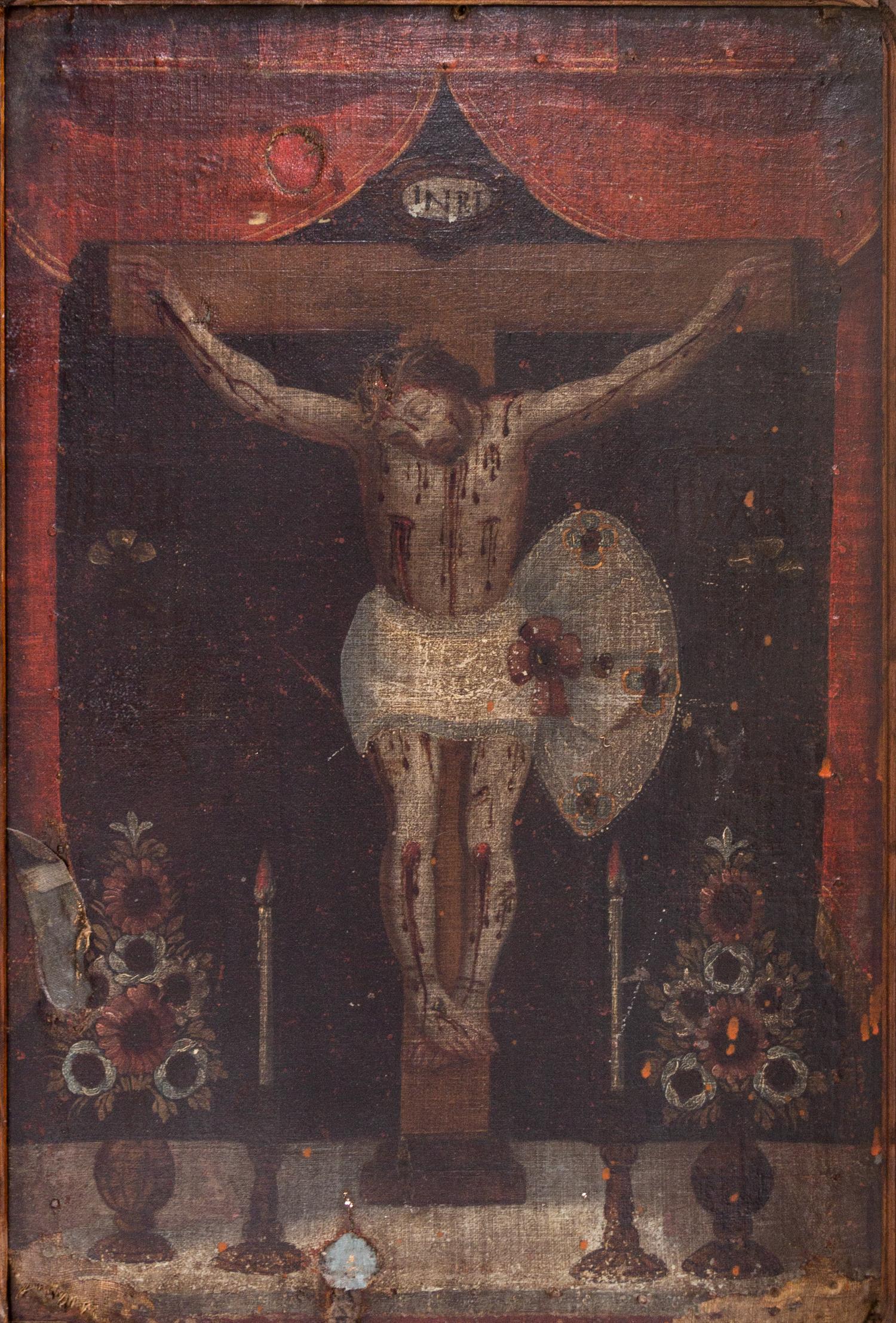 A Collection of Spanish Colonial Paintings Mounted as Two Floor Screens