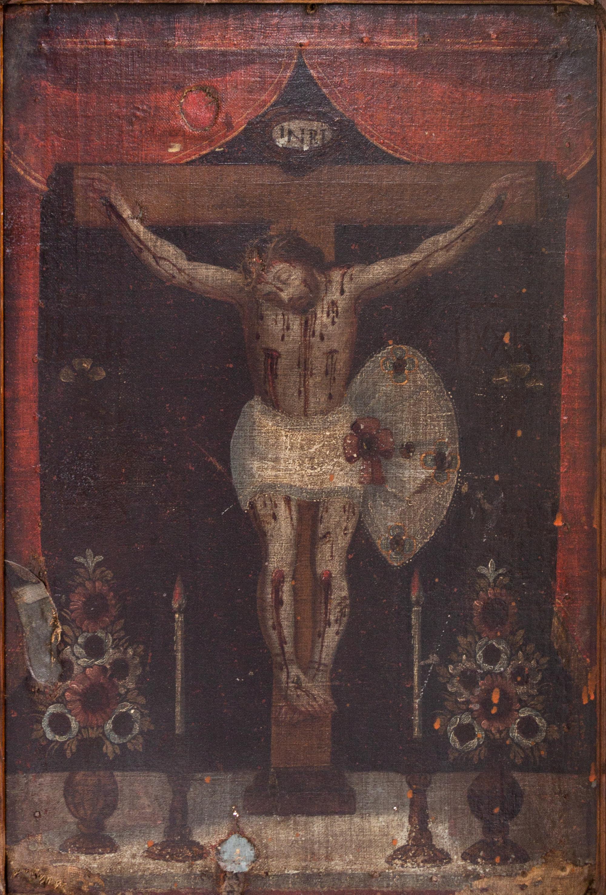 A Collection of Spanish Colonial Paintings Mounted as Two Floor Screens