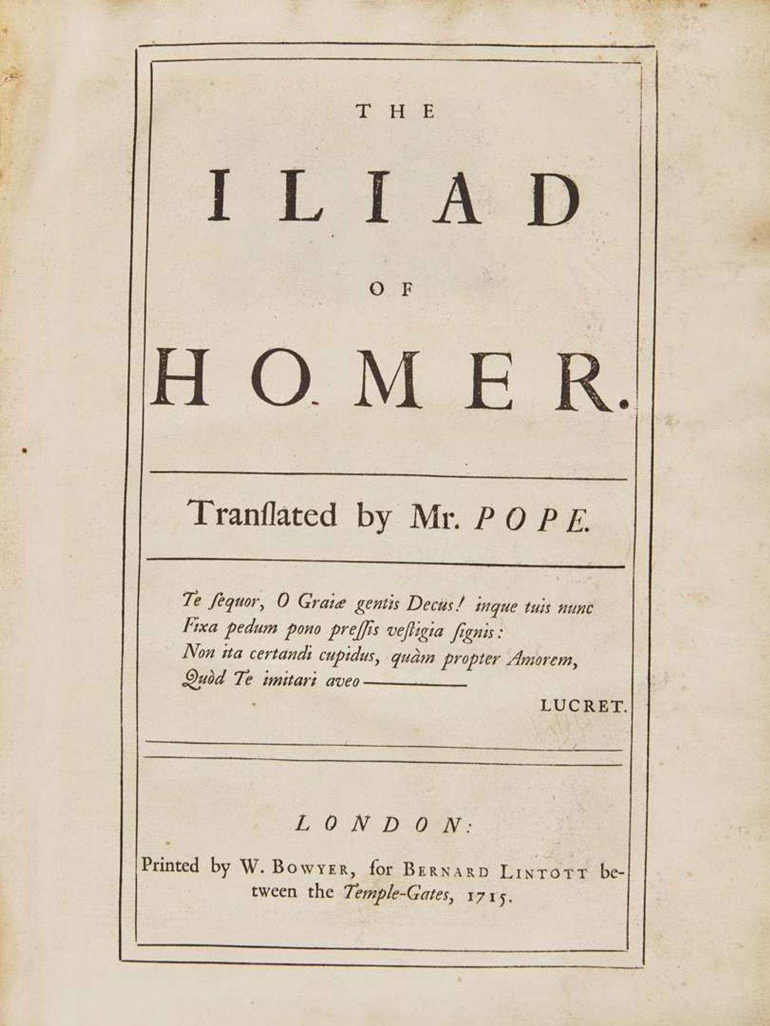 [Literature] [Homer] Pope, Alexander (editor): The Iliad of Homer