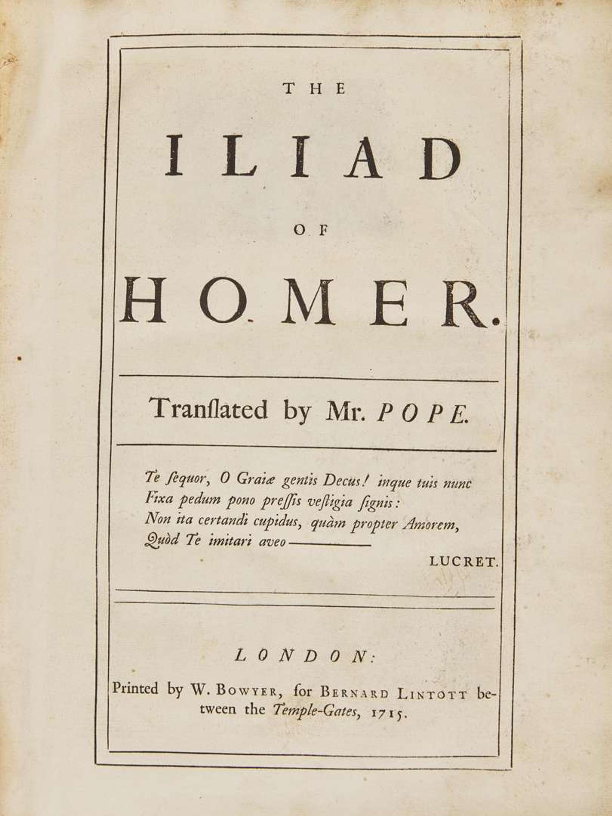 [Literature] [Homer] Pope, Alexander (editor): The Iliad of Homer