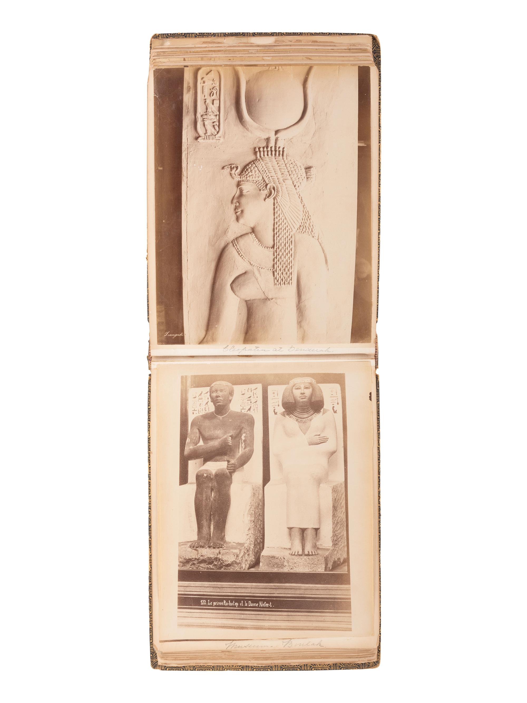 [EARLY PHOTOGRAPHY] Album containing albumen prints of Egyptian scenes and landmarks by various photographers.