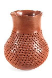 Garnet Pavatea (Hopi, 1915-1981) Corrugated Redware Jar Height 7 1/2 x diameter 5 inches