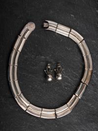 Taxco Sterling Silver Choker Necklace, Bracelet, and Earring Suite