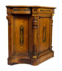 An English Aesthetic Movement Part-Ebonized Marquetry Cabinet