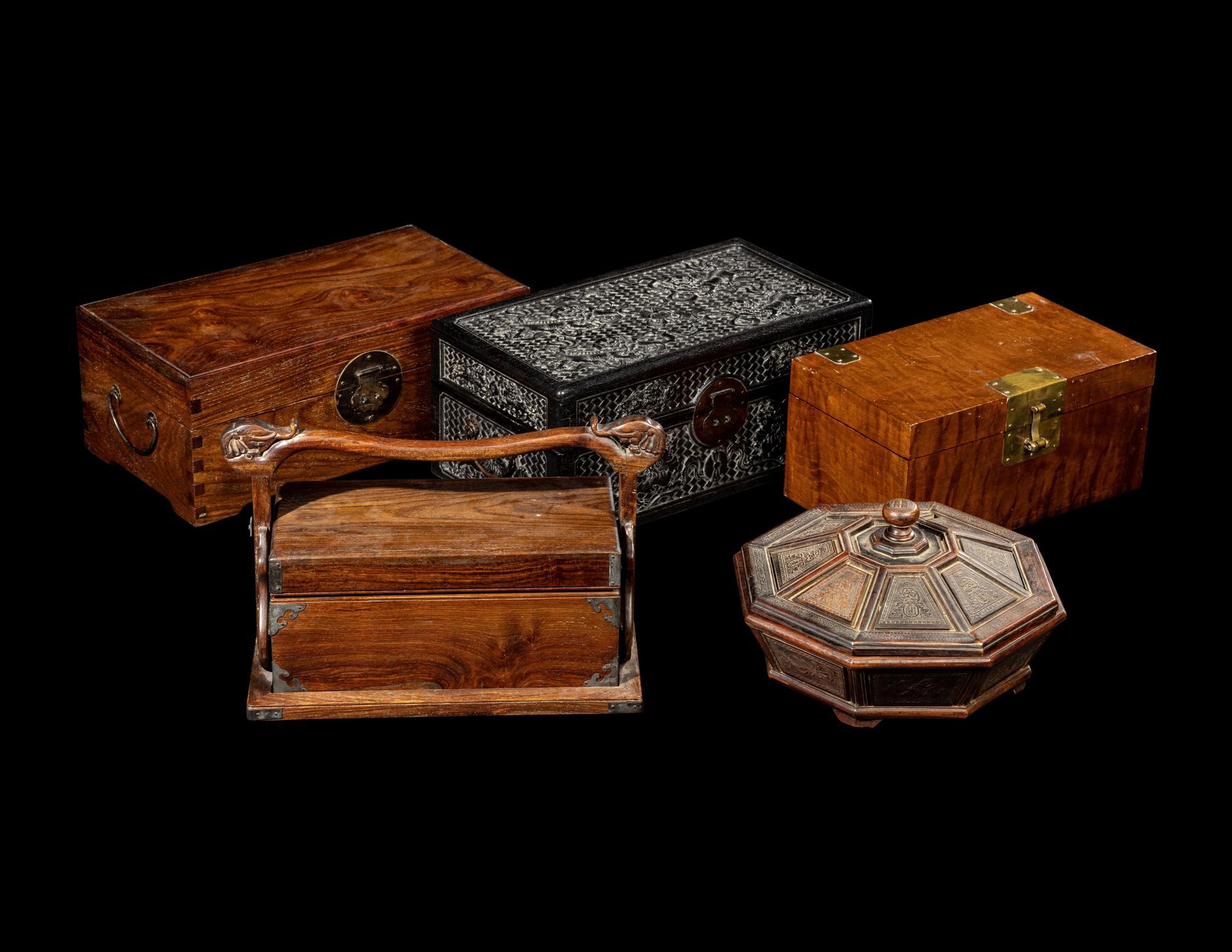 Five Chinese Hardwood Boxes
