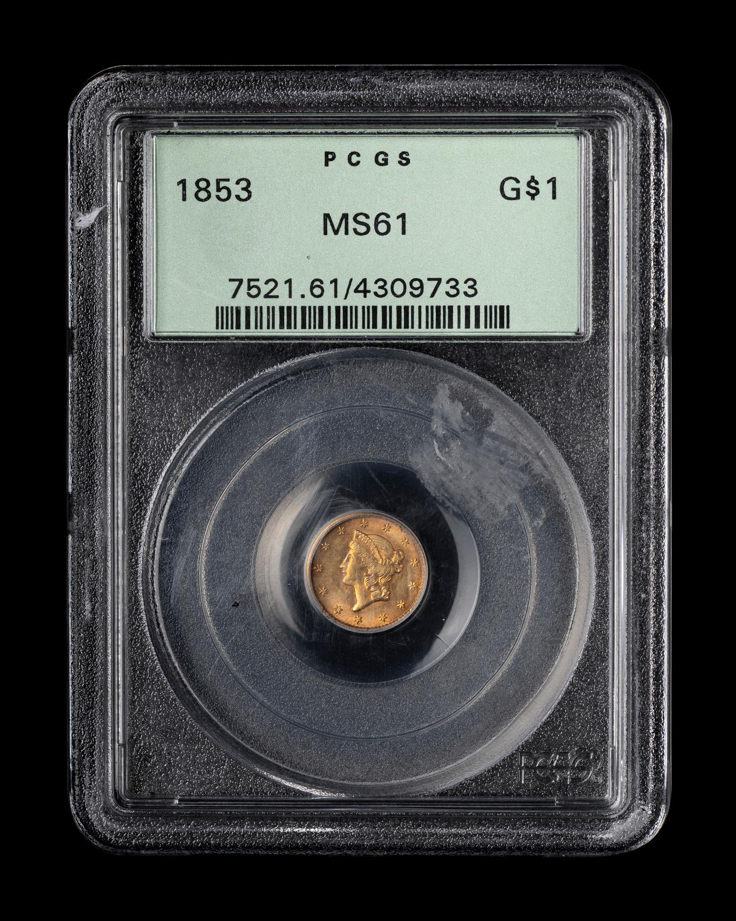 An 1853 Liberty Head $1 Gold Coin (PCGS MS61)