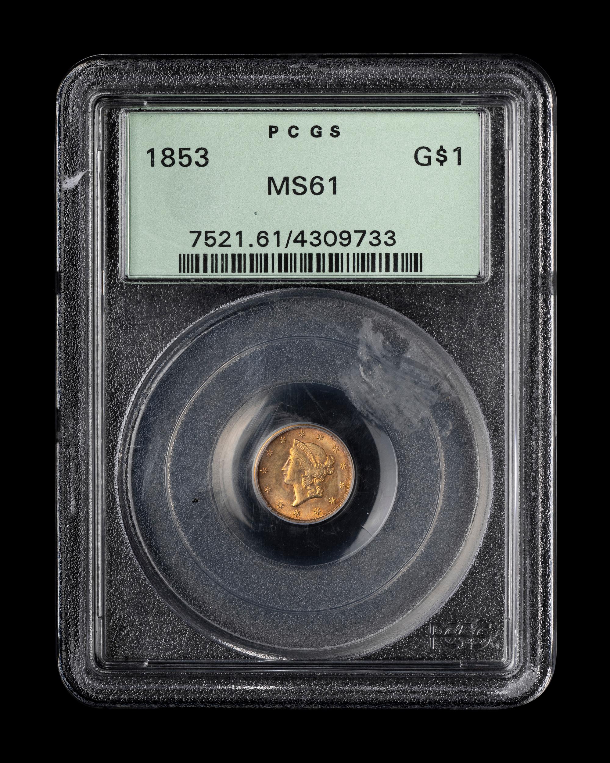 An 1853 Liberty Head $1 Gold Coin (PCGS MS61)