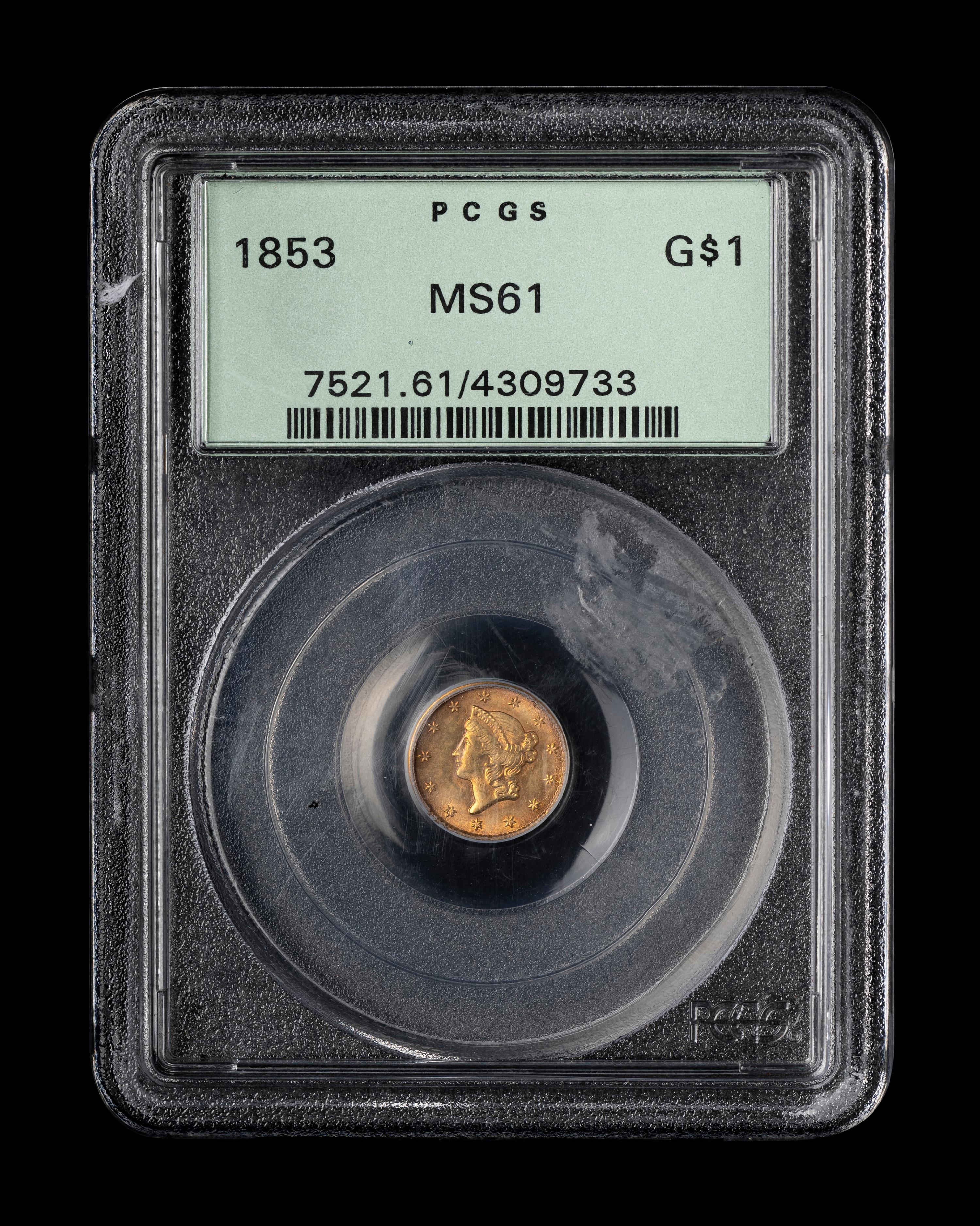 An 1853 Liberty Head $1 Gold Coin (PCGS MS61)