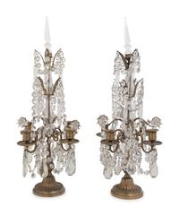 A Pair of French Gilt Bronze and Glass Four-Light Candelabra