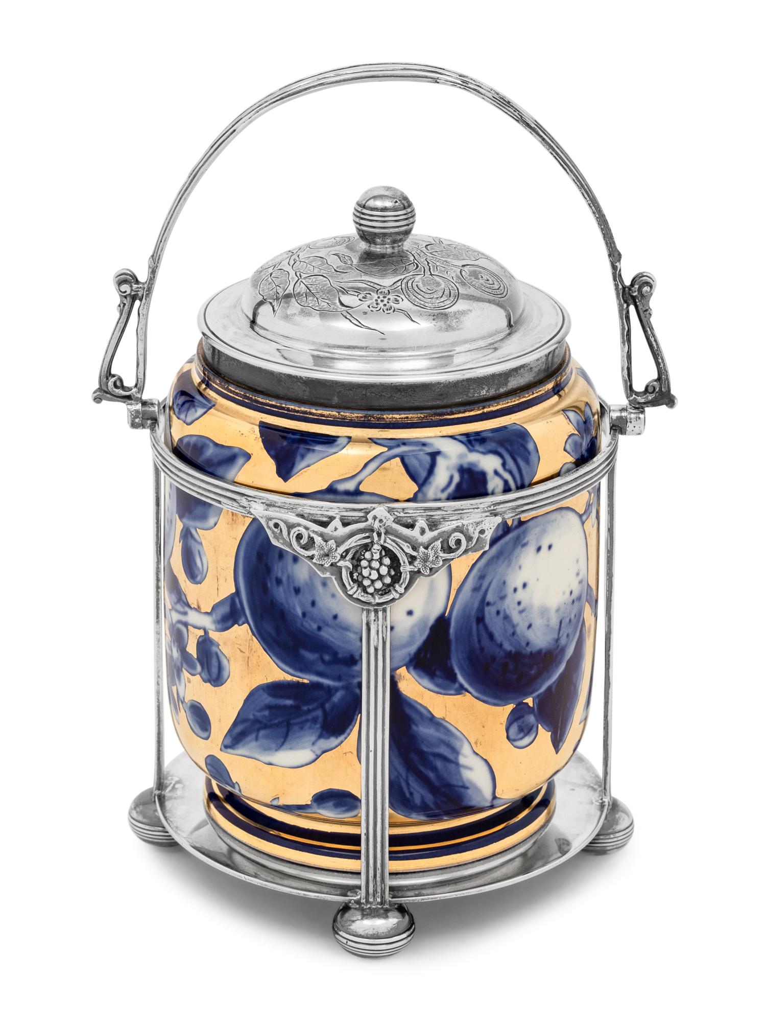 A Victorian Silver Mounted Porcelain Biscuit Barrel