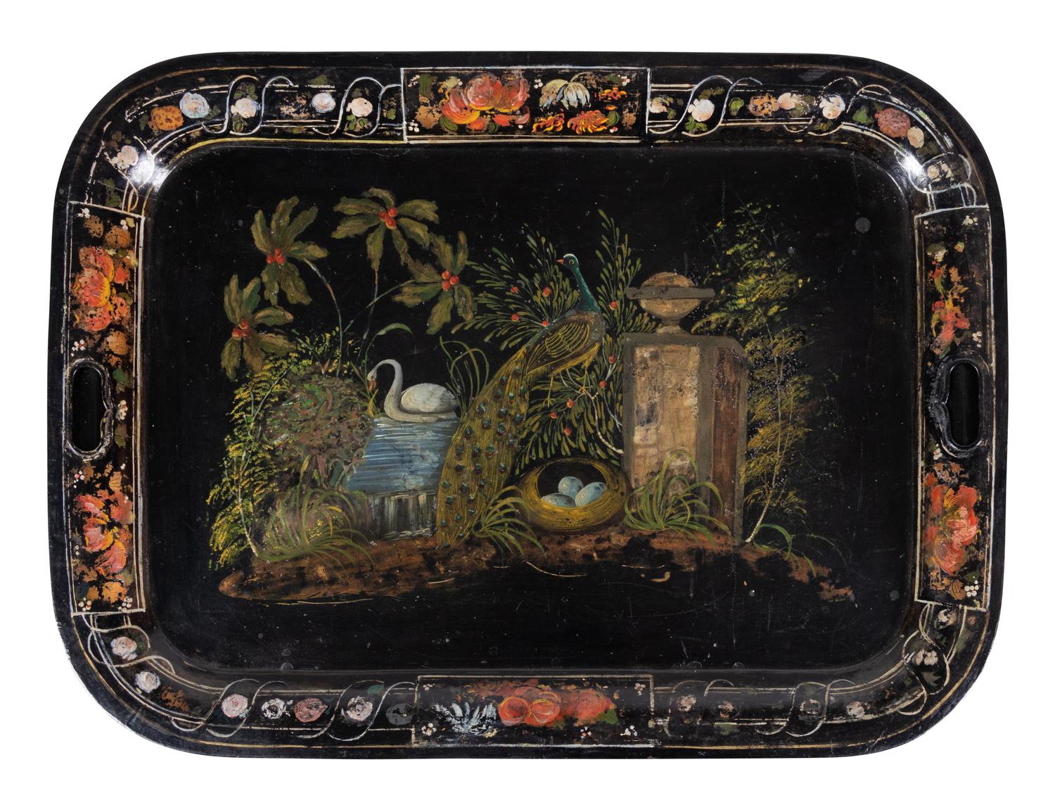 A Victorian Tole Tray on a Later Stand