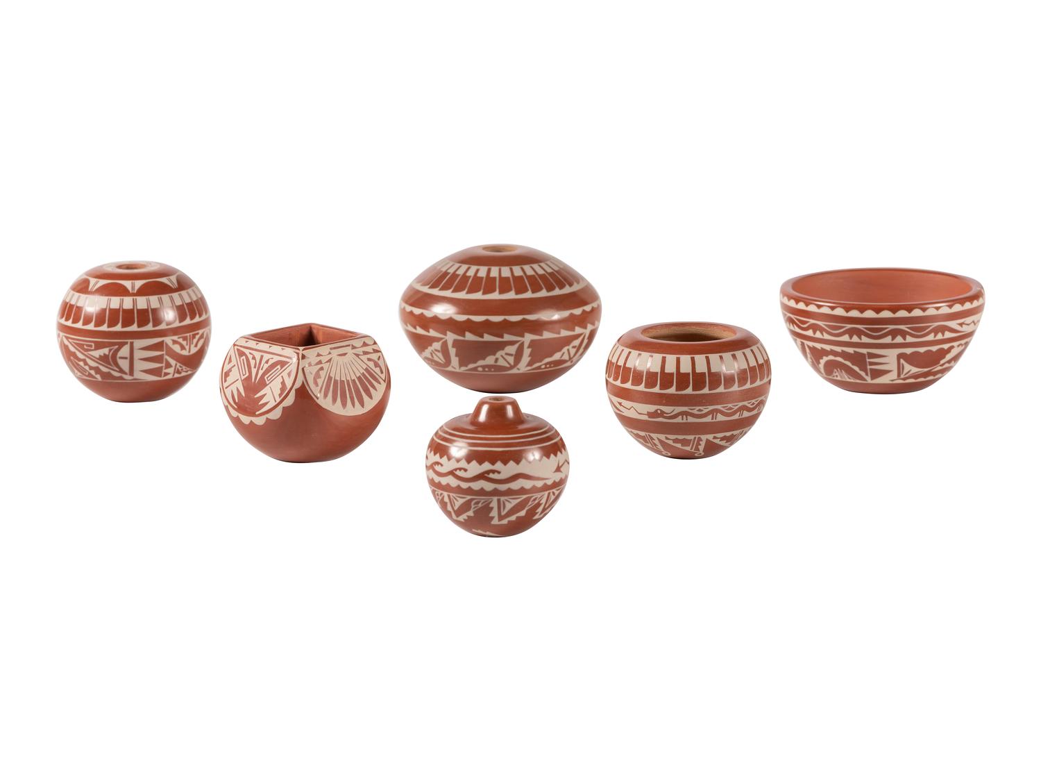 Miniature White-on-Red Pottery Jars