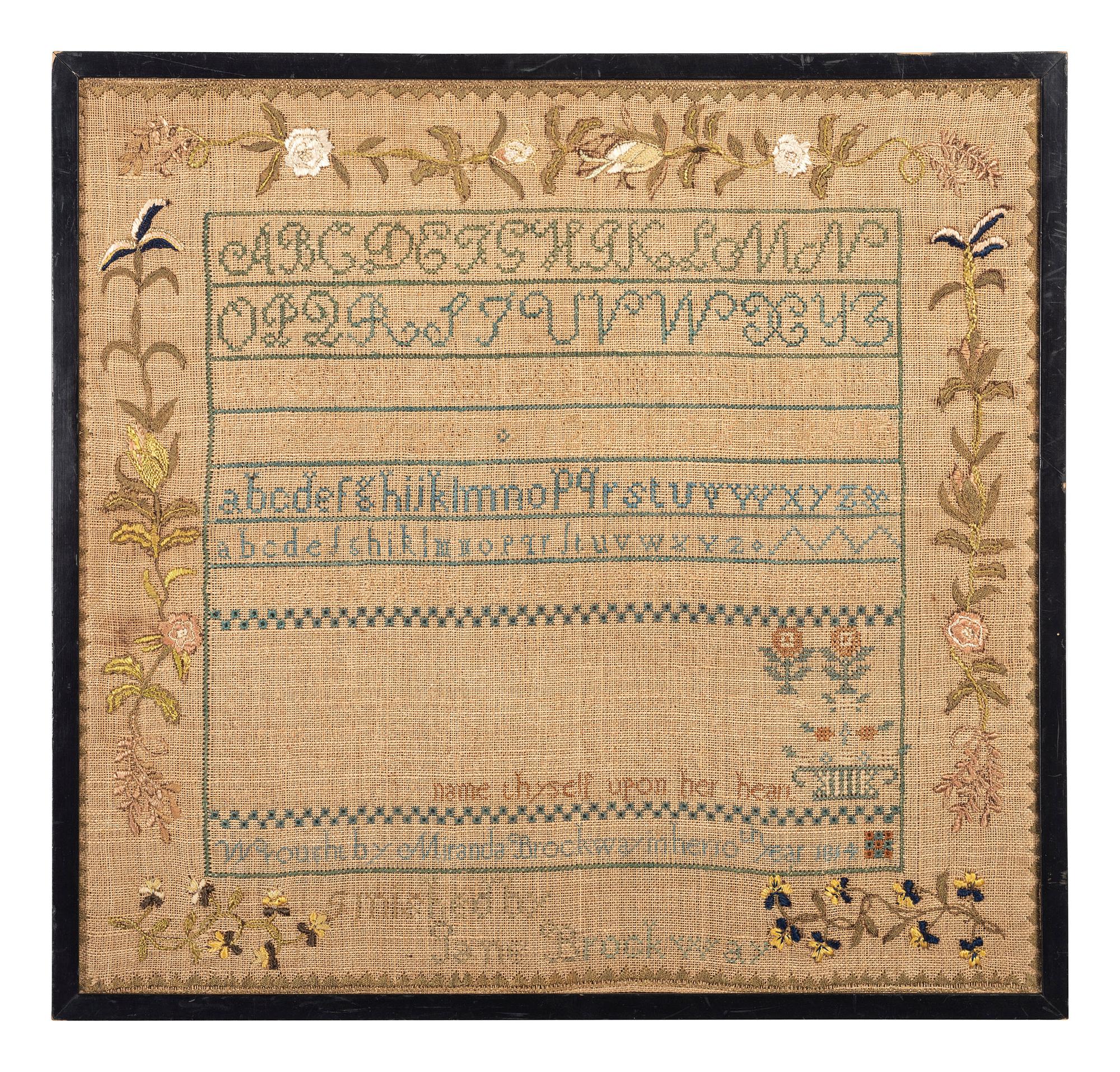 A Connecticut Needlework Alphabet Sampler, Wrought by Miranda Brockaway