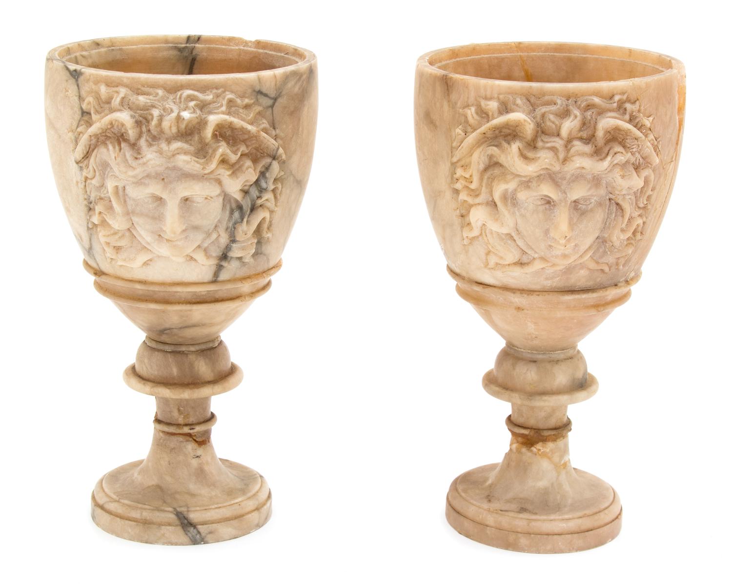 A Pair of Carved Alabaster Goblets Height 9 inches. — 18TH CENTURY