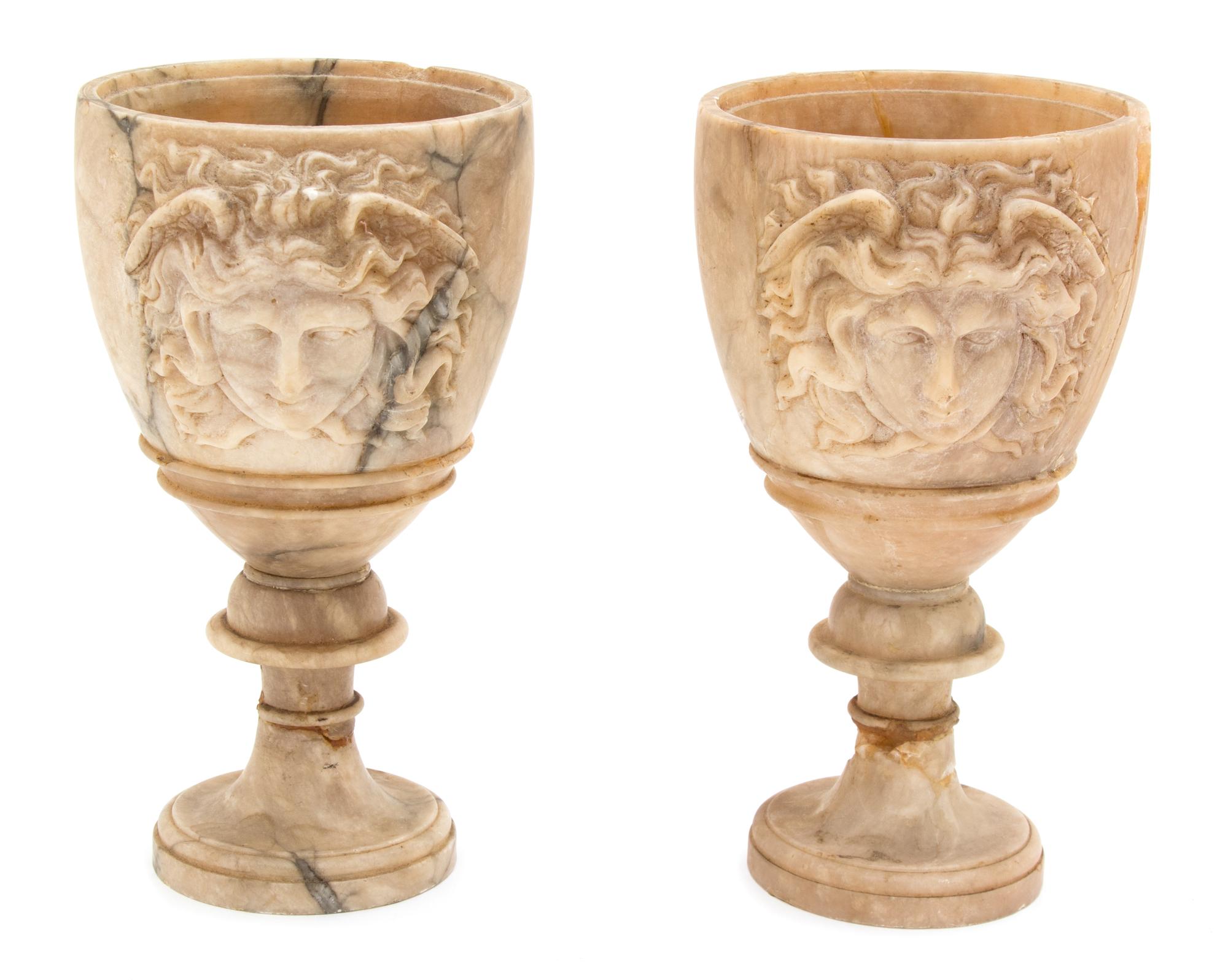 A Pair of Carved Alabaster Goblets Height 9 inches. — 18TH CENTURY