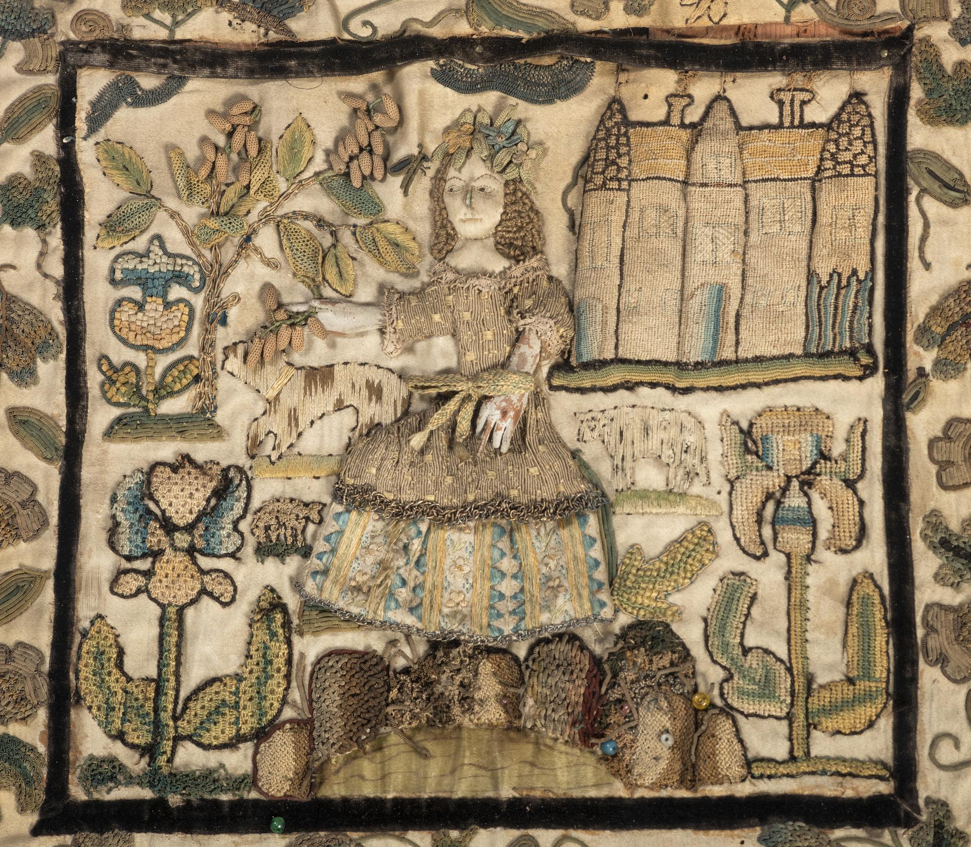 An English Silkwork Embroidered Shepherdess Picture