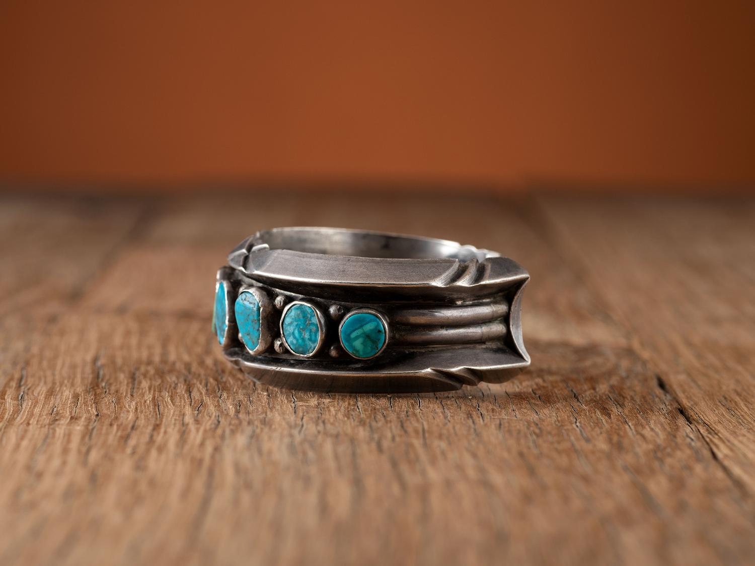 Heavy Navajo Silver and Turquoise Cuff Bracelet