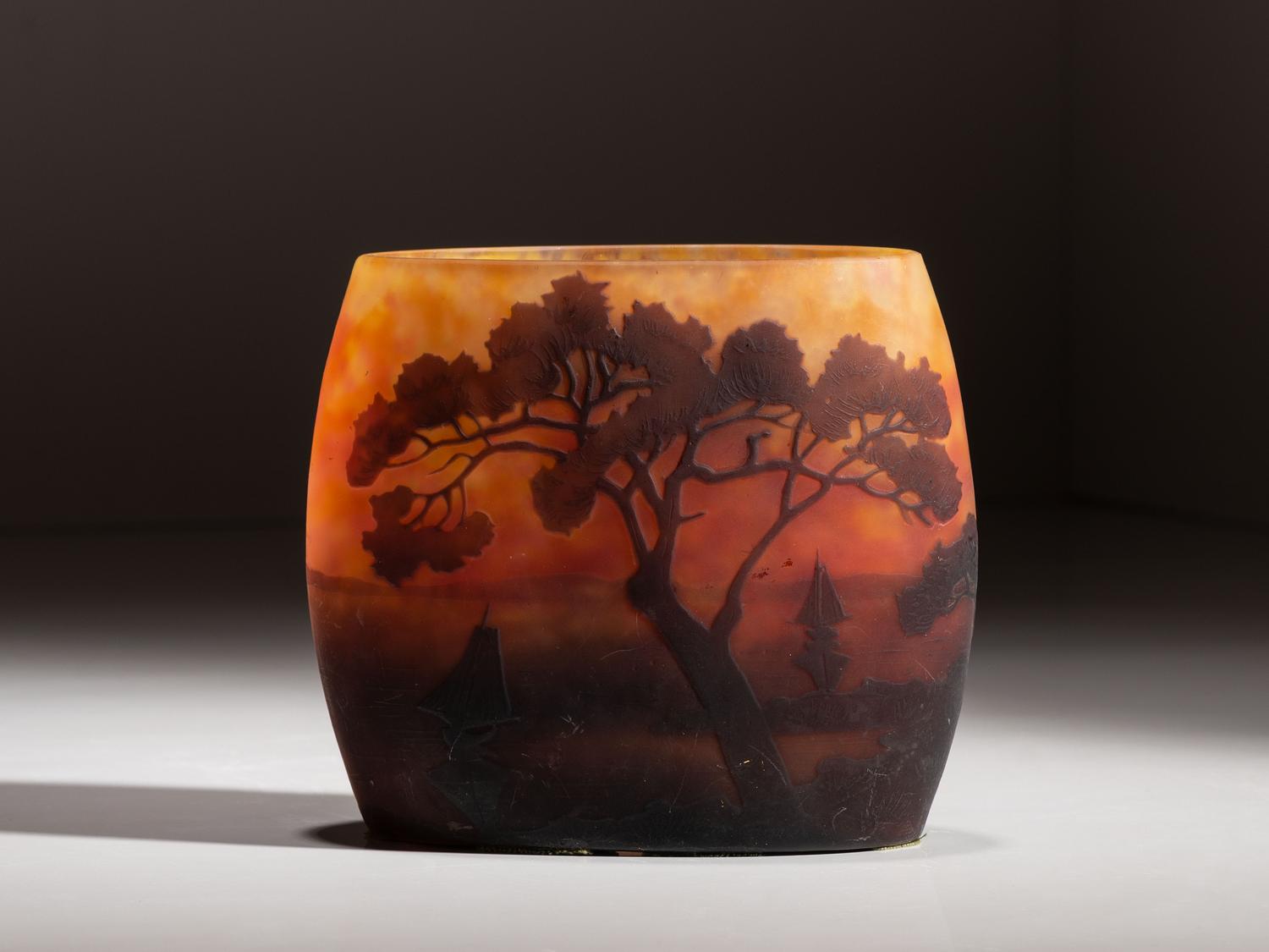 A Daum Cameo Glass Scenic Vase