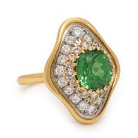 Tsavorite Garnet, Diamond, and Yellow Gold Ring