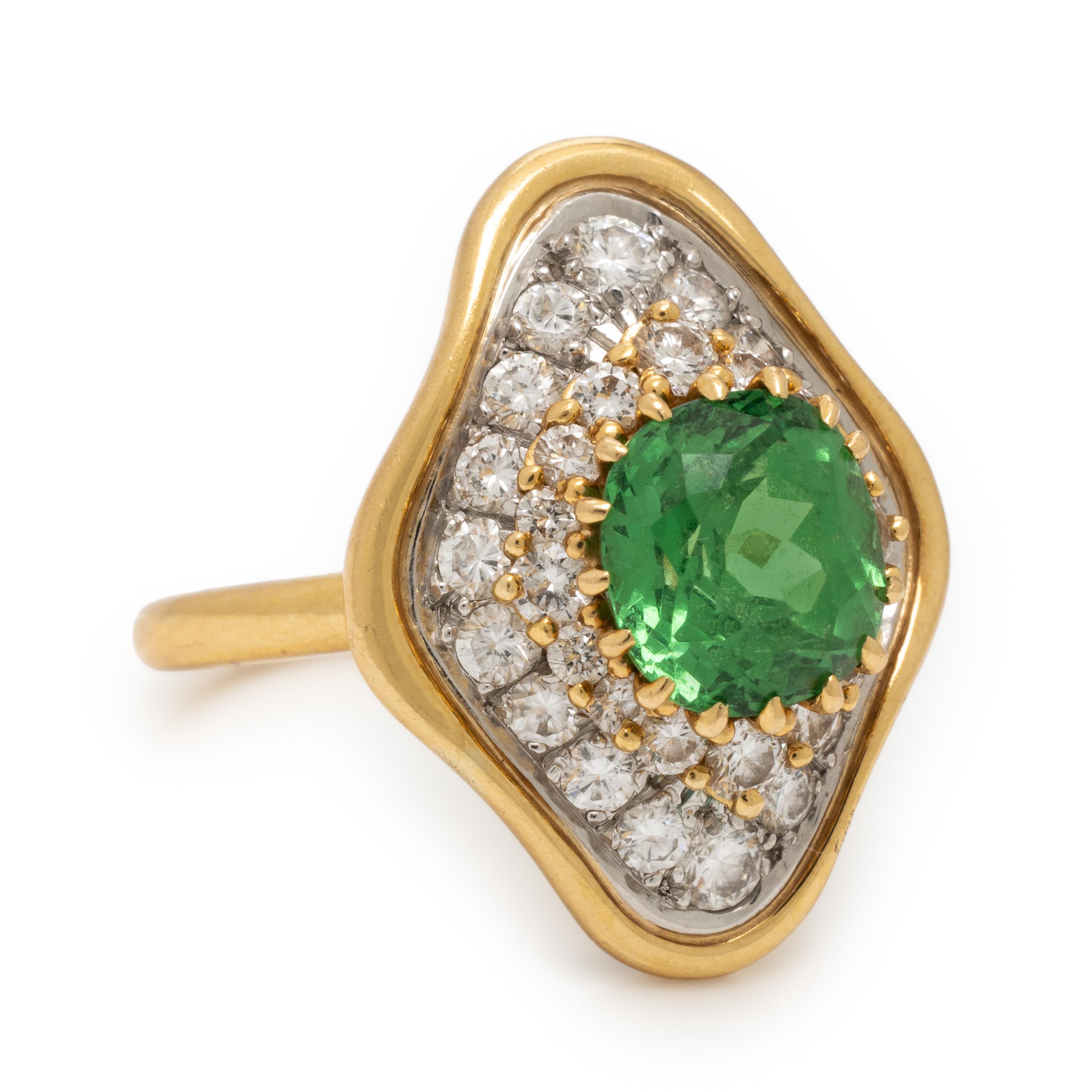 Tsavorite Garnet, Diamond, and Yellow Gold Ring