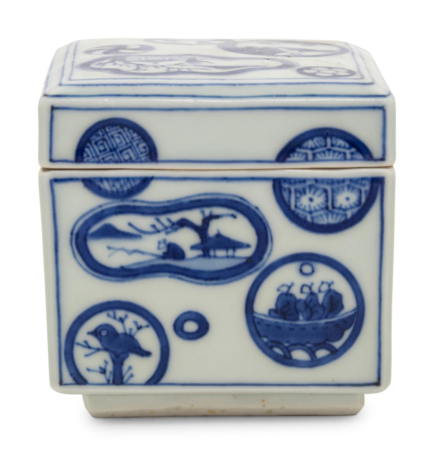 A Japanese Blue and White Porcelain Square Covered Box