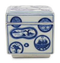 A Japanese Blue and White Porcelain Square Covered Box