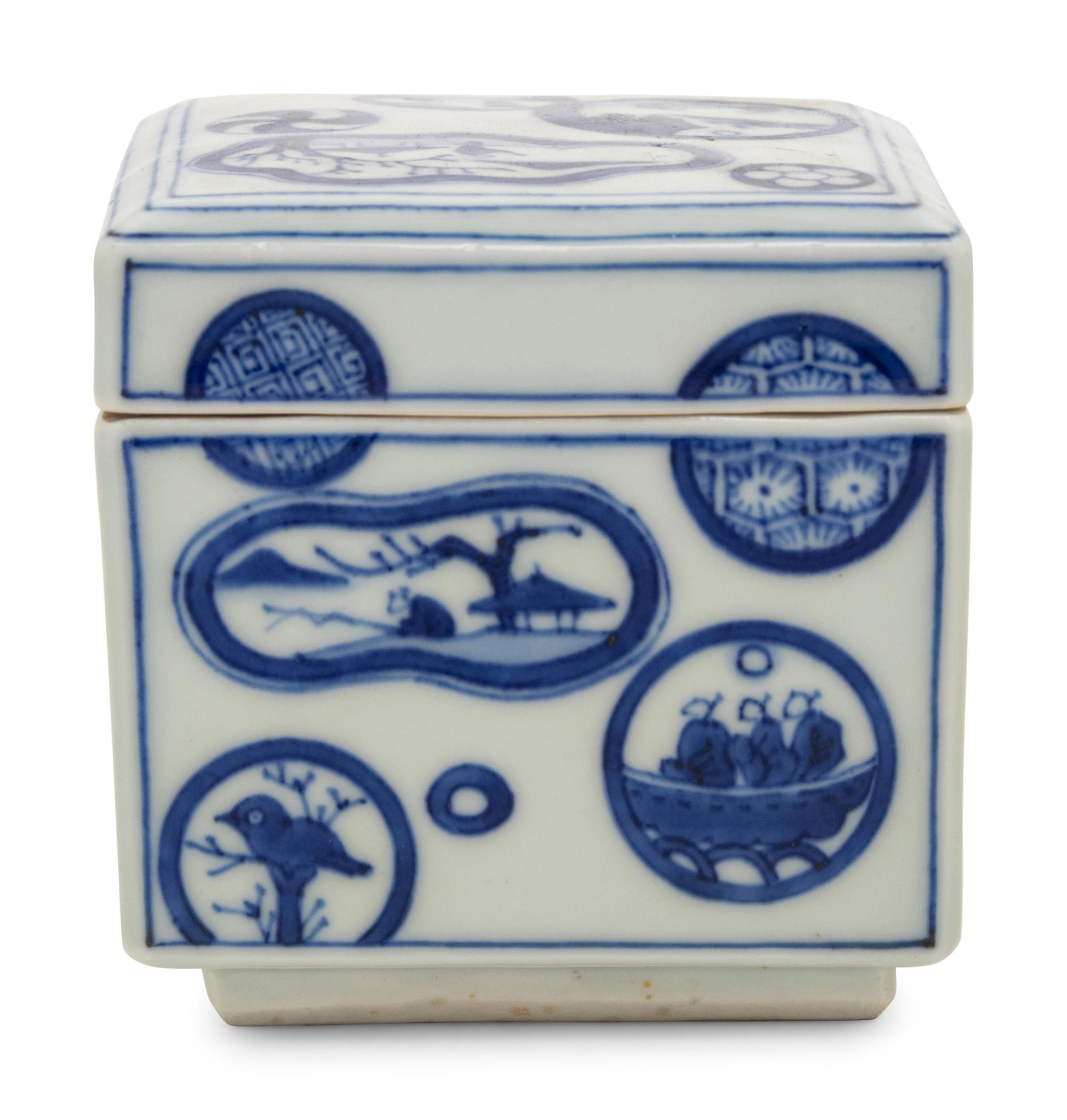 A Japanese Blue and White Porcelain Square Covered Box